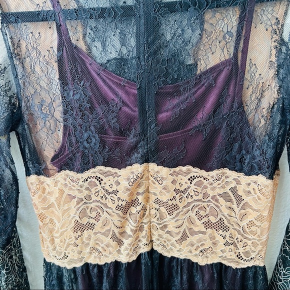 SANDRO PARIS lace overlay tan white black fitted midi dress womens 2 - Picture 4 of 8